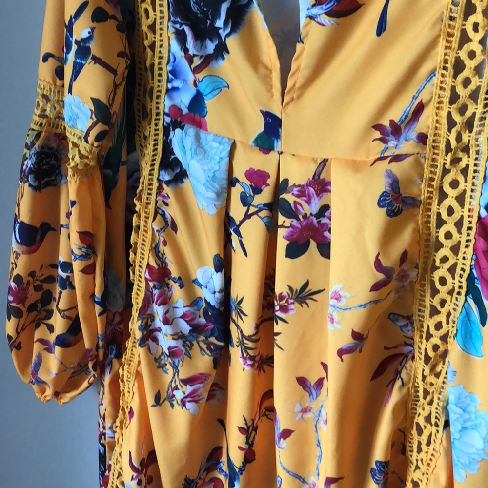 M LEFT Boho Floral Long Sleeve Mini Dress - Picture 4 of 7
